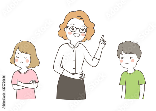Vector students angry and teacher scolding a boy.