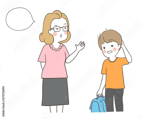 Vector teacher scolding a boy School concept.