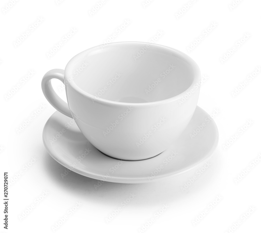 Empty cup and saucer isolated on white with clipping path Empty cup and saucer isolated on white with clipping path