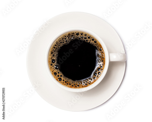 black coffee in a coffee cup top view  isolated on white background. with clipping path.