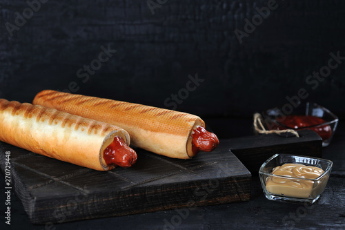 French dog sausages with ketchup and mustard