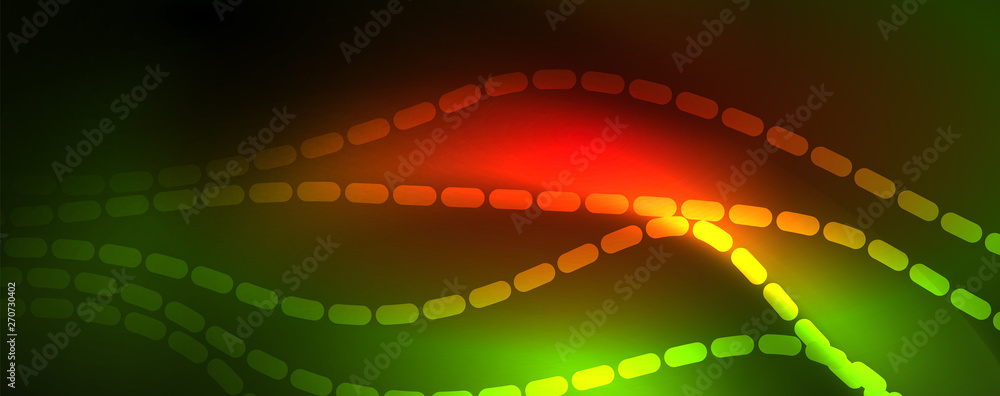 Fototapeta premium Shiny neon vector wave line abstract background, motion concept