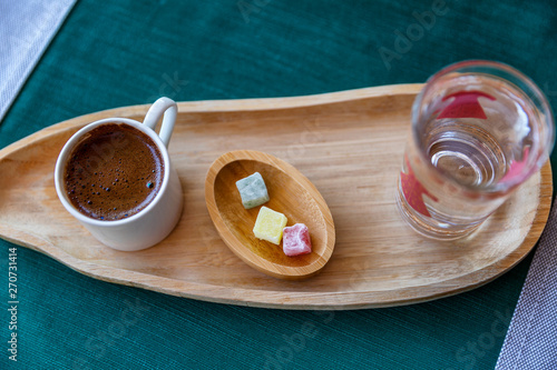 Turkish coffee on a table in a cafe photo