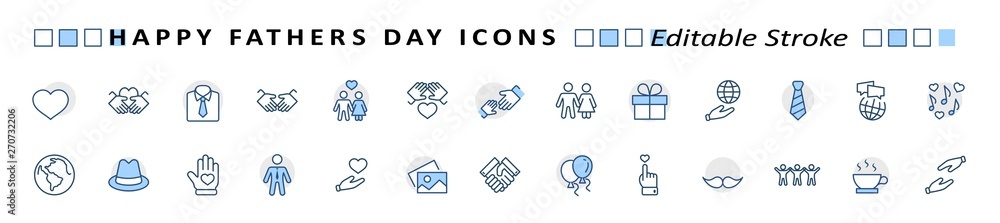 Banner Father's Day Set Line Vector Icon. Cover Contains such Icons as Father, Family, Mustache, Dad, Tie, Shirt, Handshake, Hat, Coffee, Purse, Gift, Portfolio, Love and more. Editable Stroke Banner Father's Day Set Line Vector Icon. Cover Contains such Icons as Father, Family, Mustache, Dad, Tie, Shirt, Handshake, Hat, Coffee, Purse, Gift, Portfolio, Love and more. Editable Stroke