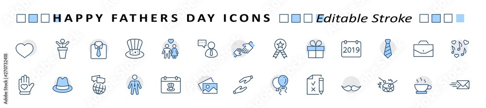 Banner Father's Day Set Line Vector Icon. Cover Contains such Icons as Father, Family, Mustache, Dad, Tie, Shirt, Handshake, Hat, Coffee, Purse, Gift, Portfolio, Love and more. Editable Stroke Banner Father's Day Set Line Vector Icon. Cover Contains such Icons as Father, Family, Mustache, Dad, Tie, Shirt, Handshake, Hat, Coffee, Purse, Gift, Portfolio, Love and more. Editable Stroke
