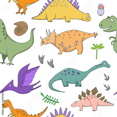 seamless pattern with dinosaurs - illustrations of dinosaurs in the style of cartoon