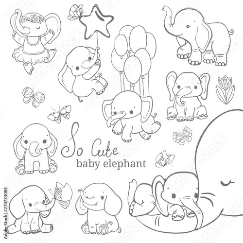 Baby elephant collection over white background