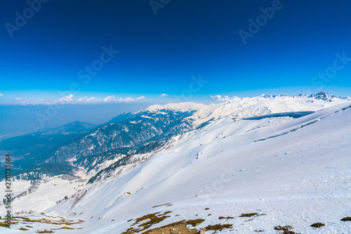 Beautiful  snow covered mountains landscape Kashmir state  India .