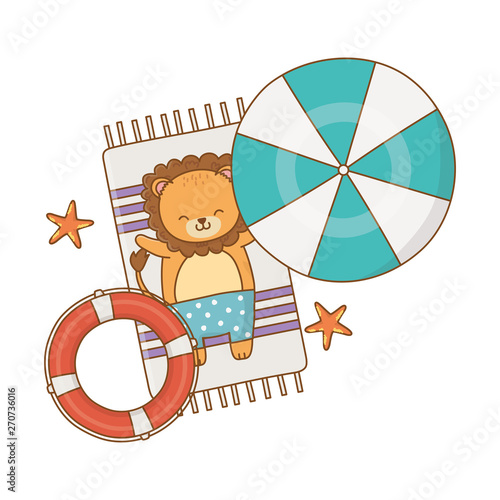 cute lion enjoying summer time cartoon