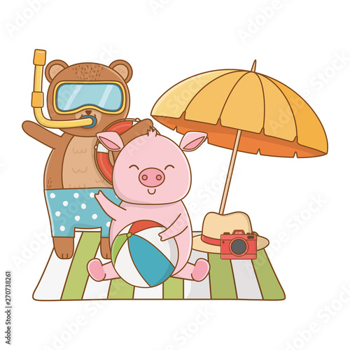 Summer and cute animals cartoons