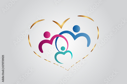 Family care inside heart logo vector
