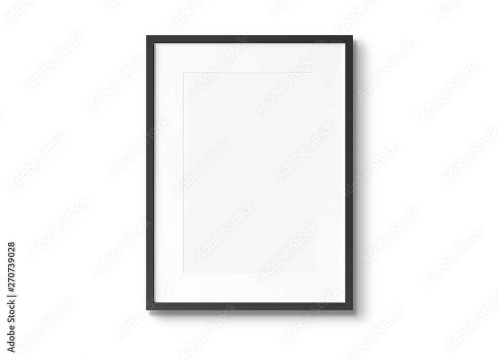 Black vertical wooden frame on wall background 3D rendering