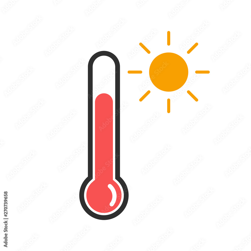 Vecteur Stock Thermometer icon, hot day high temperature icon. New trendy  thermometer with sun graphic for web, logo, app, ui, icon. Vector  illustration. | Adobe Stock