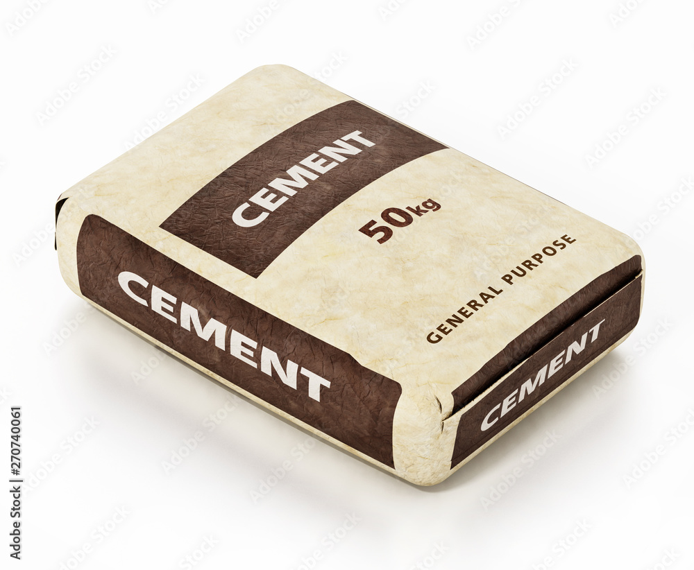 Cement bag with generic package design isolated on white background. 3D illustration Cement bag with generic package design isolated on white background. 3D illustration