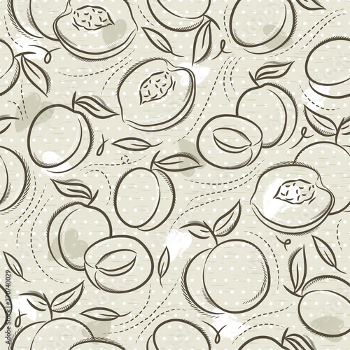 Beige Seamless Patterns  with apricot, plum and peach on grunge background. Ideal for printing onto fabric and paper or scrap booking, vector.