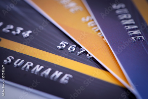Stack of Credit card close up shot , business digital payment concept