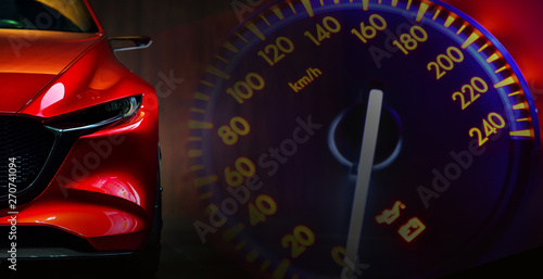 Red modern car headlights o...