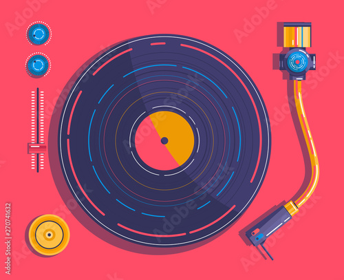 Vinyl player in the style of pop art view from above