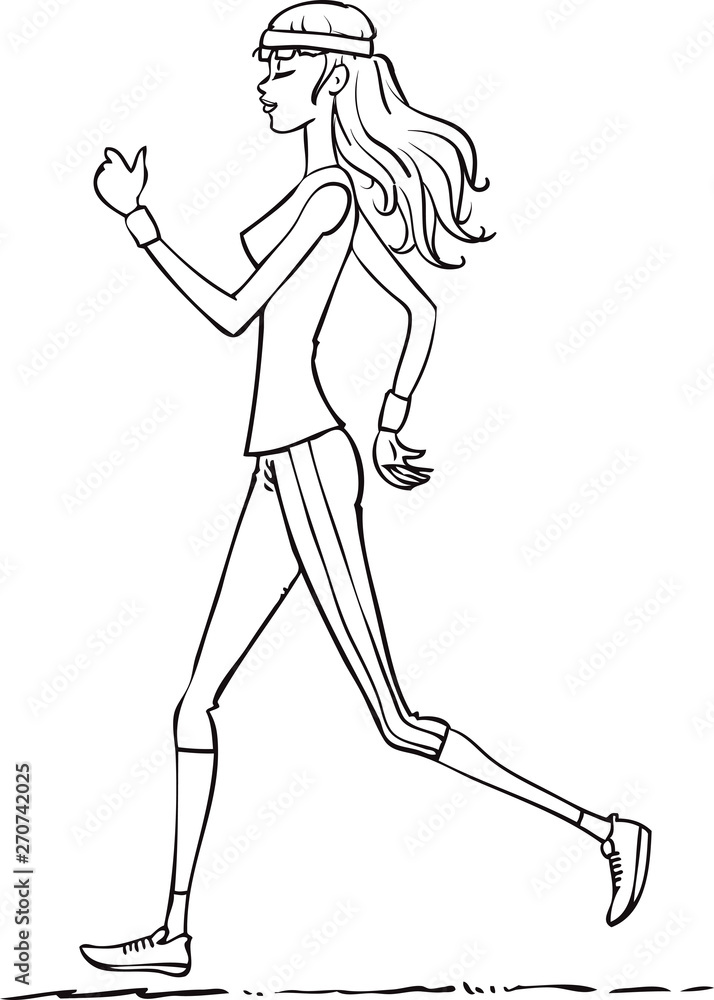 Running woman, jogging in sportswear. Fitness vector illustration