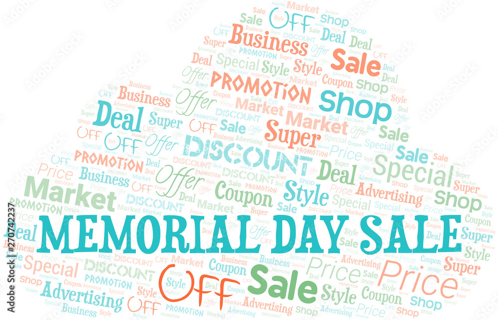 Obraz premium Memorial Day Sale Word Cloud. Wordcloud Made With Text.