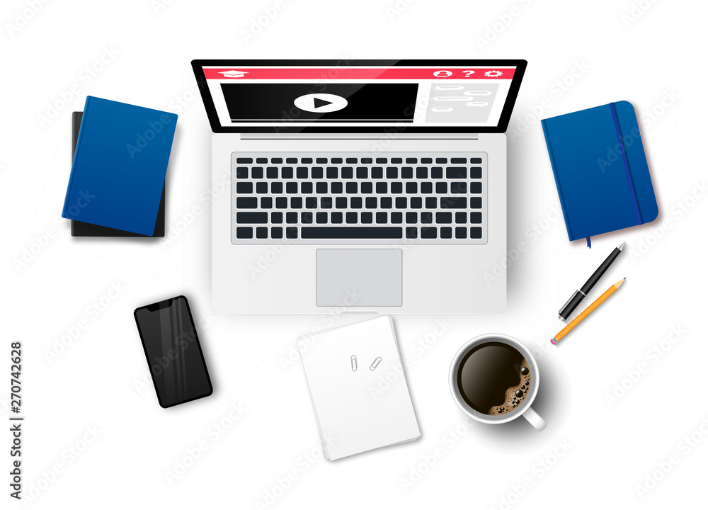 Top view education workplace isolated Top view education workplace isolated