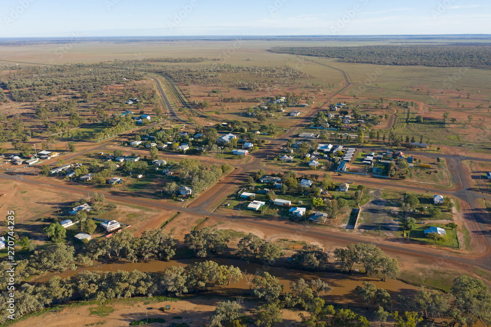 The central western Queensland town of Morven and Sadliers waterhole.