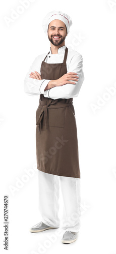 Handsome male chef on white...