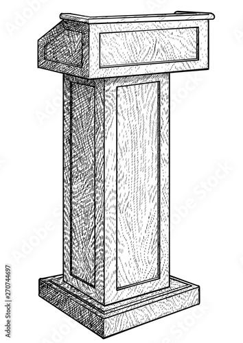 Podium tribune illustration, drawing, engraving, ink, line art, vector