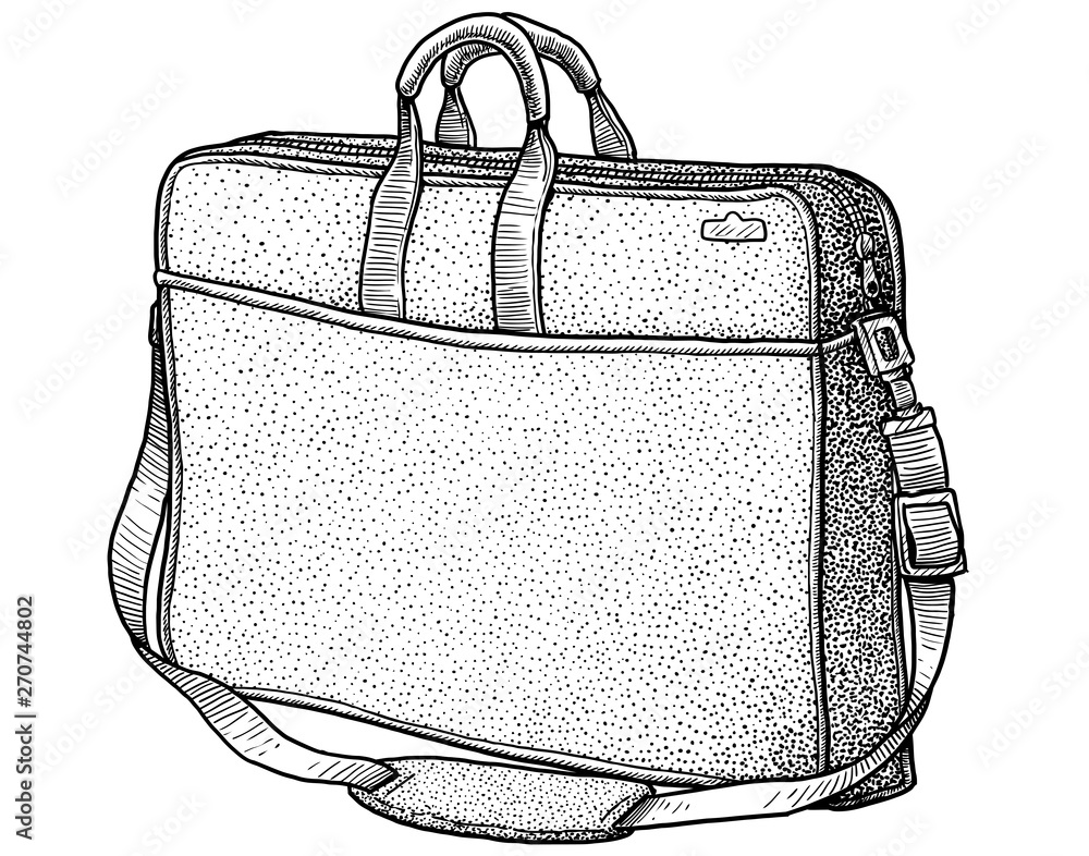 Computer bag illustration, drawing, engraving, ink, line art, vector