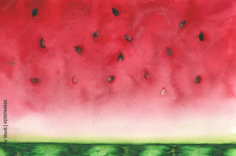Texture of watermelon pulp painted with watercolor without distortion ...