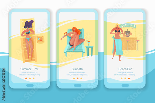 Beach people vertical mobil app banners set