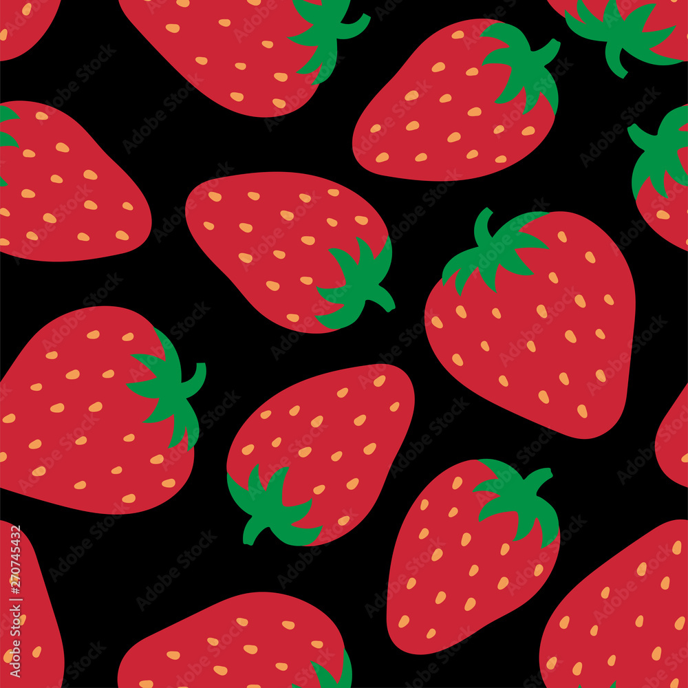 Strawberry seamless pattern. Hand drawn fresh berry. Doodle wallpaper. Vector sketch background. Red and white print for kitchen curtain or tablecloth