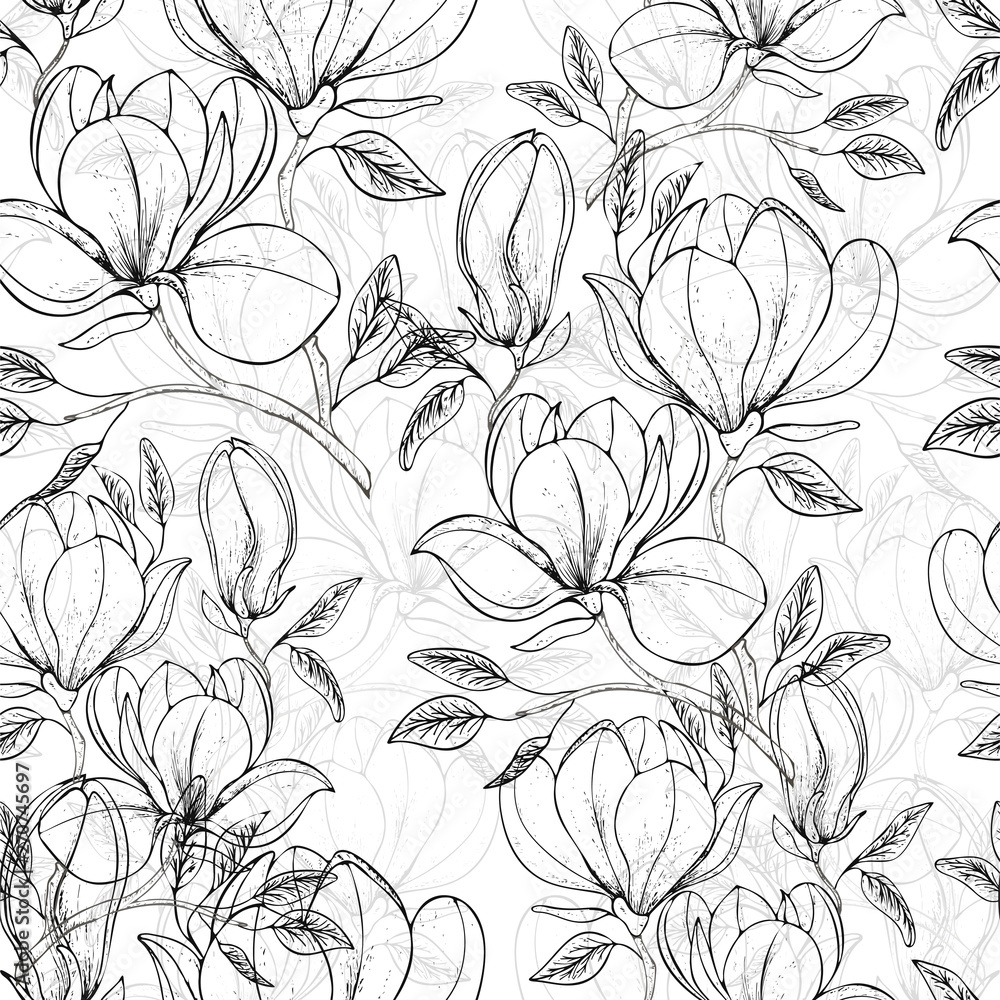 Seamless pattern floral background with flowers Magnolia. Vector illustration. EPS 10