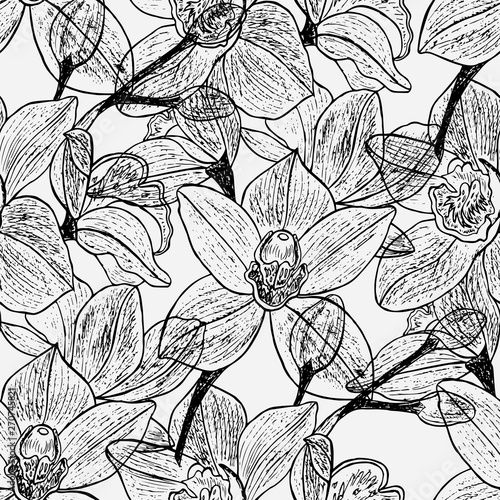 Beautiful seamless pattern with Orchid flowers . Vector illustration. EPS 10