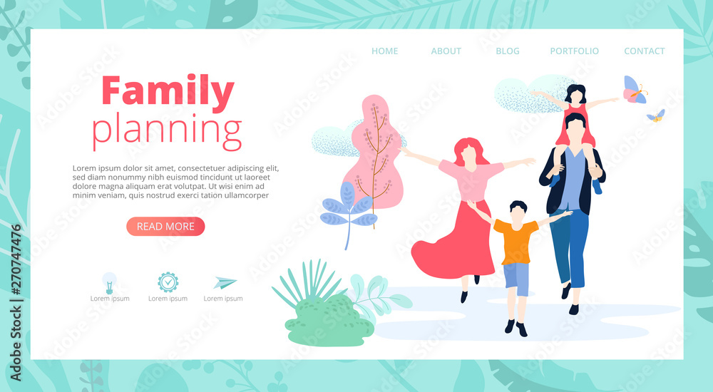 Plakat Family planning. People with kid spend weekend together, plan leisure time and holidays.
