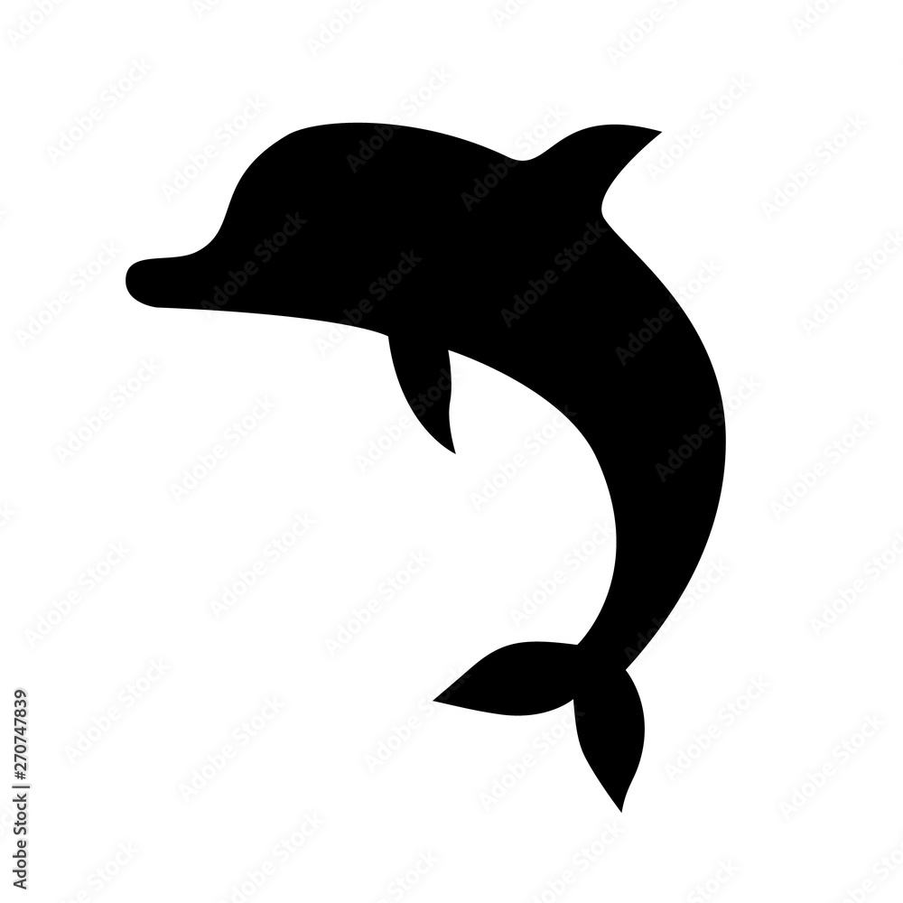Fototapeta premium Icon jumping dolphin. Black symbol dolphin isolated on white background. Logo template. Sign dolphin. Sea symbol.