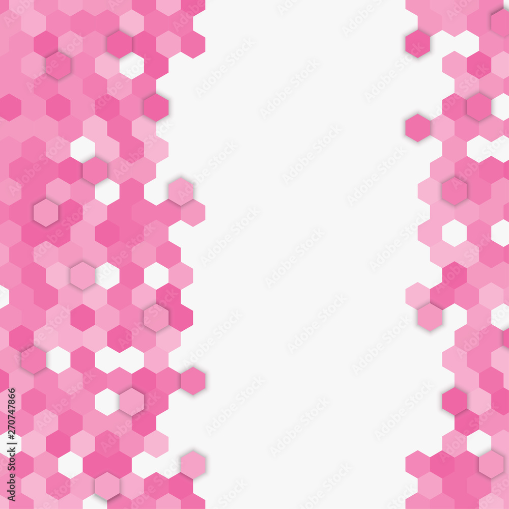 Pink random hexagon mosaic or tiles background.