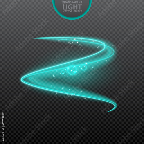 Blue  light effect on transparent background with realistic sparkles. Magic light. Glowing swirl light effect. Vector Illustration