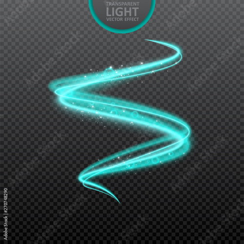 Blue  light effect on transparent background with realistic sparkles. Magic light. Glowing swirl light effect. Vector Illustration