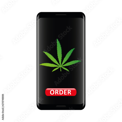 order cannabis online via smartphone app isolated on white background vector illustration EPS10