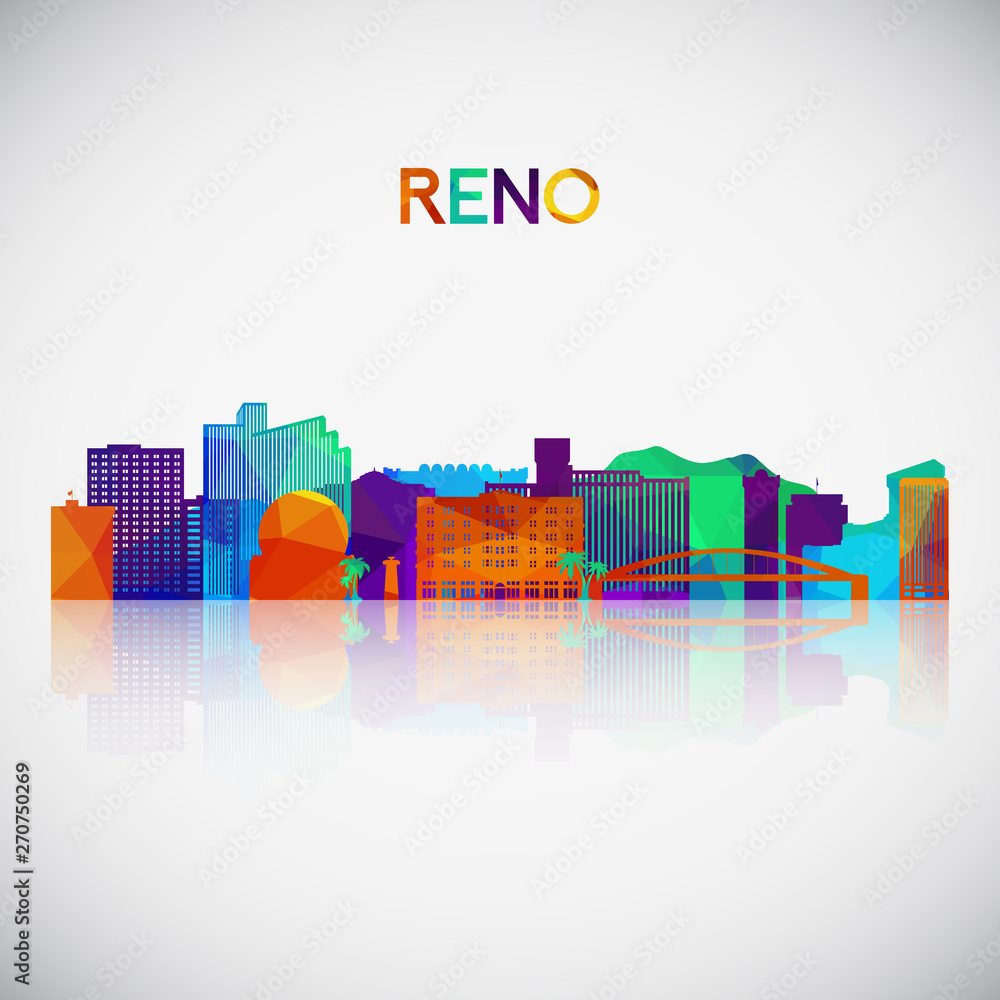 Reno skyline silhouette in colorful geometric style. Symbol for your design. Vector illustration.