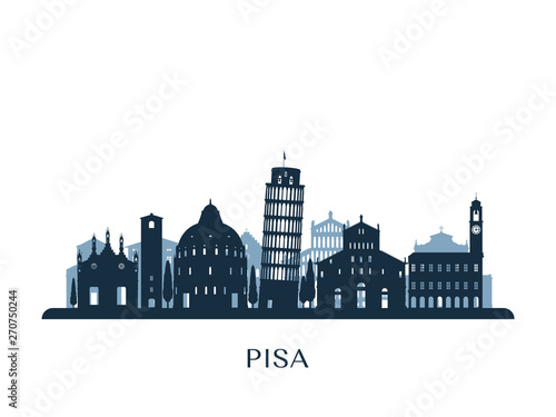 Pisa skyline, monochrome silhouette. Vector illustration.