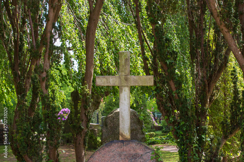 Cross in the cemetery and some trees