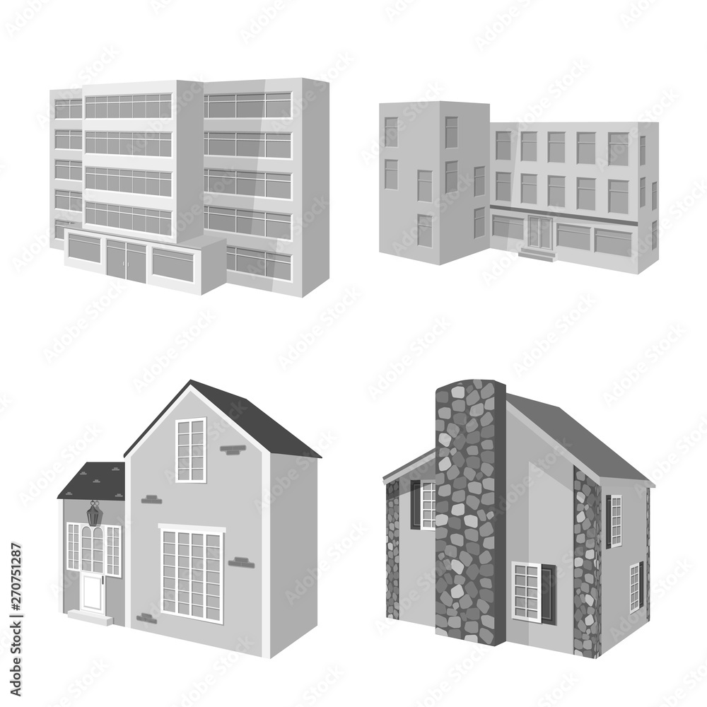 Vector illustration of architecture and estate sign. Collection of architecture and housing stock vector illustration.