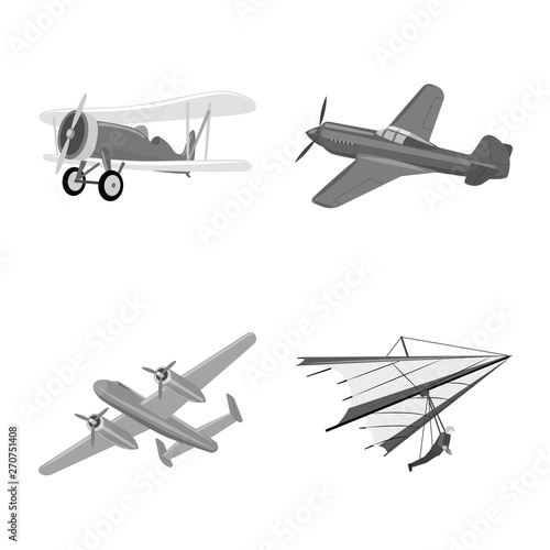 Vector illustration of plane and transport sign. Set of plane and sky stock vector illustration.