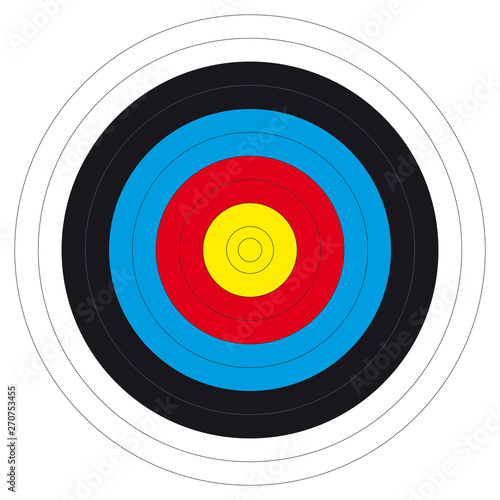 Archery target. Standard colorful bull's eye target for archery. Isolated on white background
