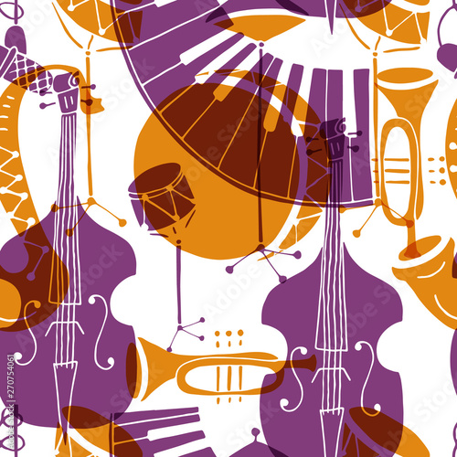 Vector Seamless pattern with music instruments jazz concept
