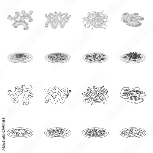 Vector design of pasta and carbohydrate sign. Collection of pasta and macaroni stock vector illustration.