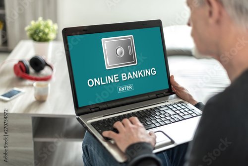 Online banking concept on a laptop screen