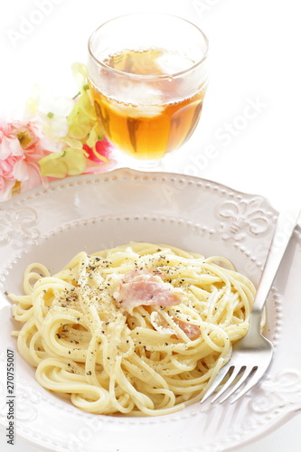 Italian food, bacon and spaghetti Carbonara